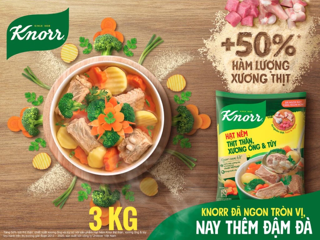 Hạt Nêm Thịt thăn, Xương ống, Tủy KNORR gói 3 kg Thùng 4 gói